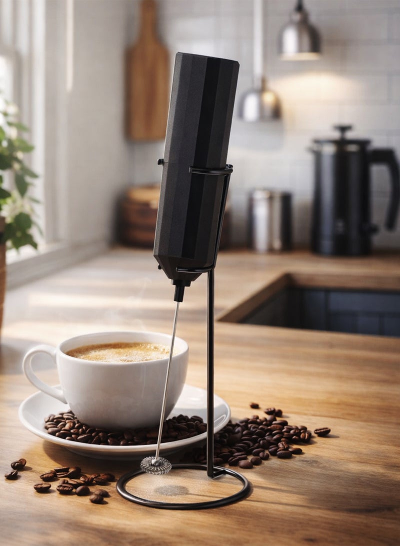 توشيونيكس خفاقة حليب مع حامل، محمولة باليد، تعمل بالبطارية، حامل من الفولاذ المقاوم للصدأ، صانعة رغوة، مضرب، خلاط مشروبات، لتحضير اللاتيه، الكابتشينو، القهوة، الفرابيه، الماتشا، الشوكولاتة الساخنة، وغيرها. أسود - Image 1